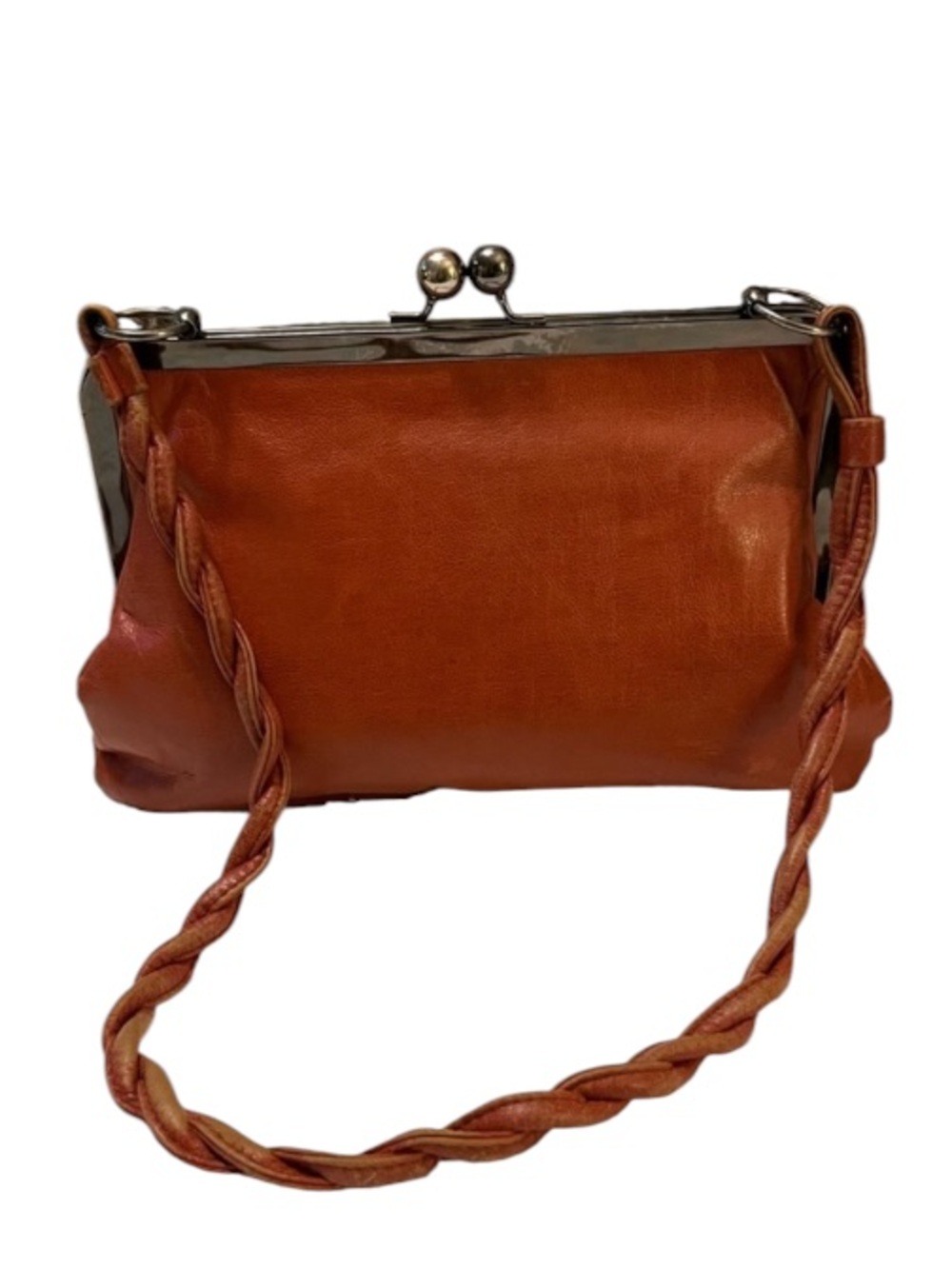 Faux Leather Retro Style Rust Cognac Brown Clutch Braided Shoulder Bag Purse